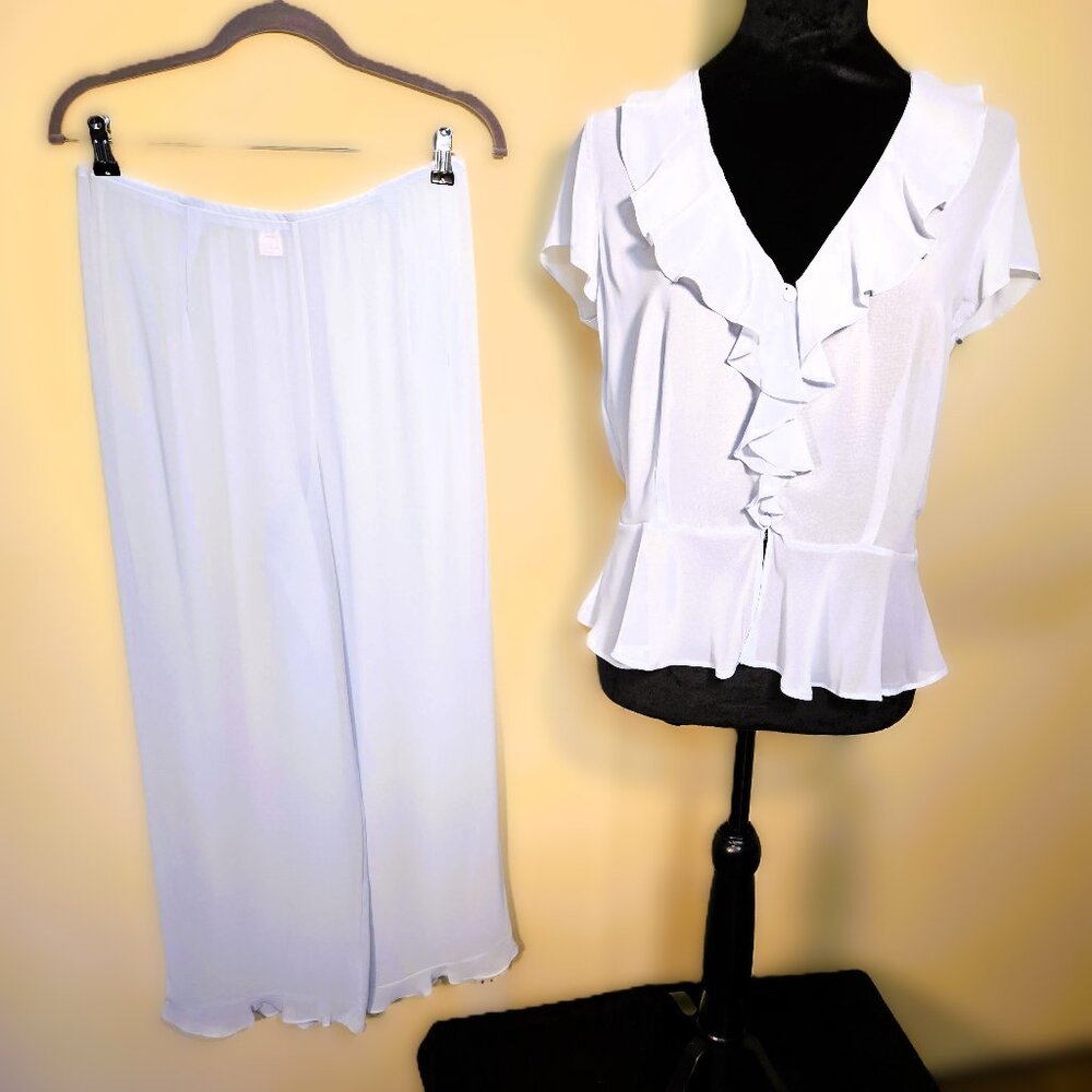 VS Vintage 2pc Chiffon/Sheer Pale Blue Pajamas RARE Size L